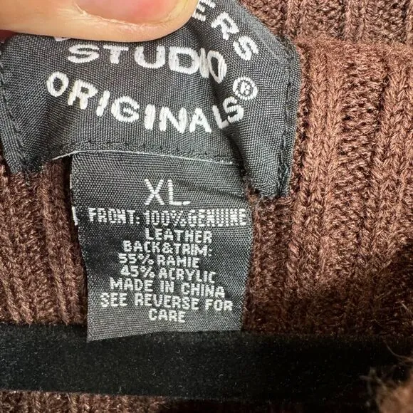 Designers Studio Women's Brown Suede &amp; Knit Vest XL Full Zip Casual