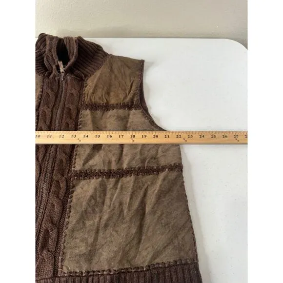 Designers Studio Women's Brown Suede &amp; Knit Vest XL Full Zip Casual