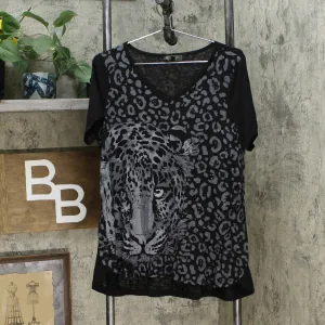 DG2 by Diane Gilman By Women's Burnout Printed And Embellished Top Black Large