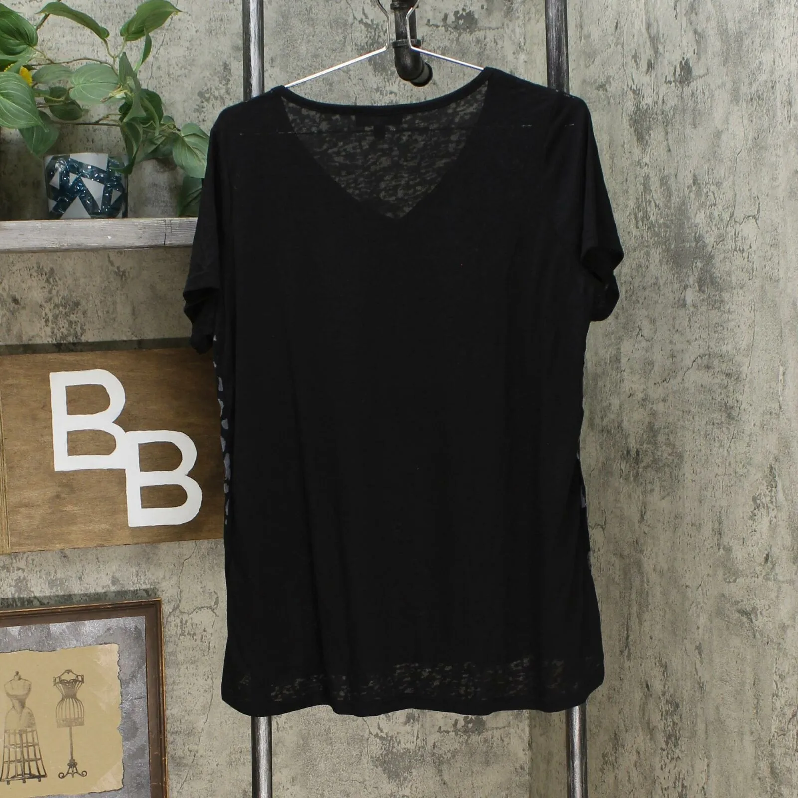 DG2 by Diane Gilman By Women's Burnout Printed And Embellished Top Black Large