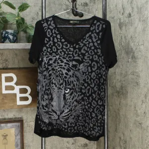 DG2 by Diane Gilman Women's Burnout Embellished Top Black Animal Medium