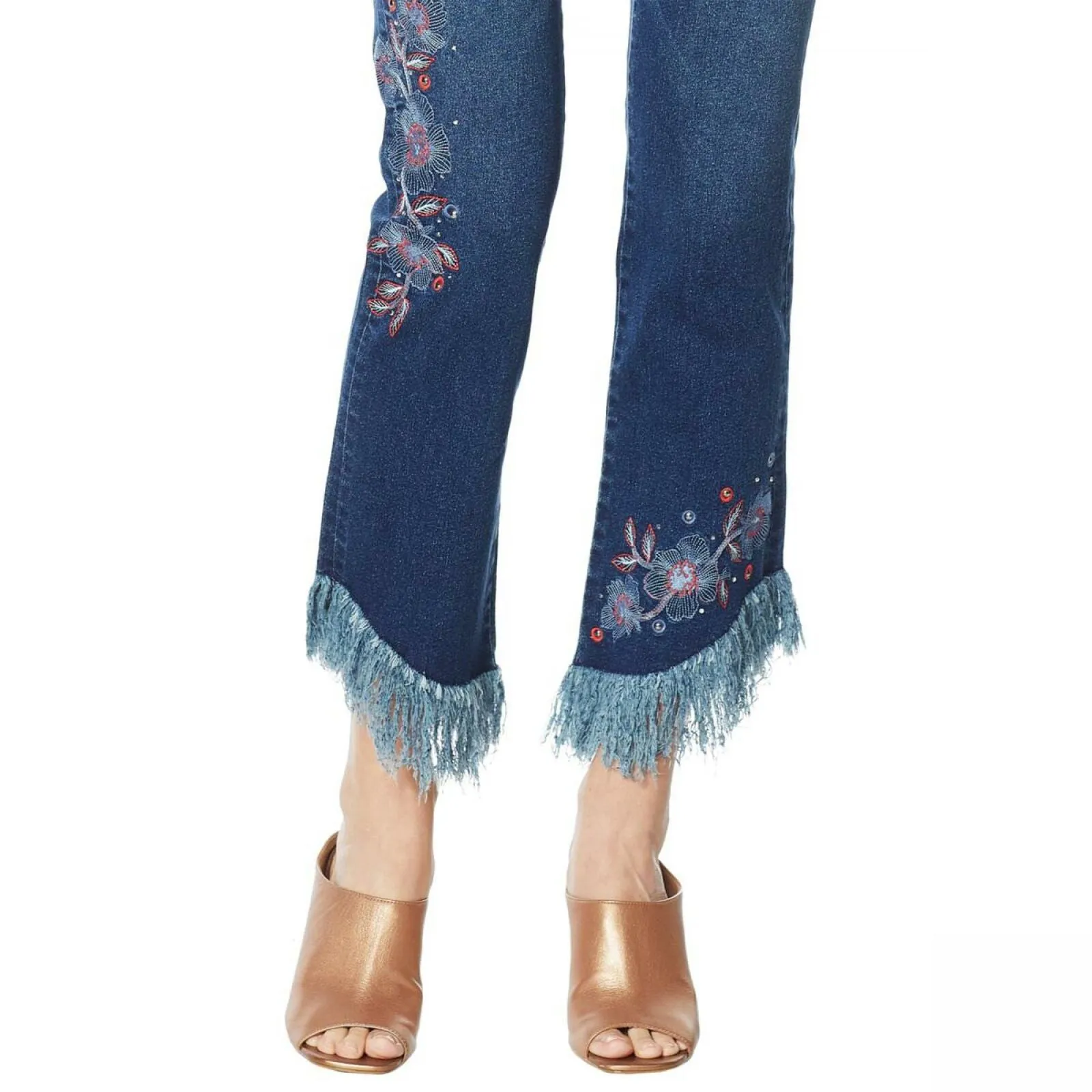 DG2 by Diane Gilman Women's Embellished Fringe Hem Cropped Jeans