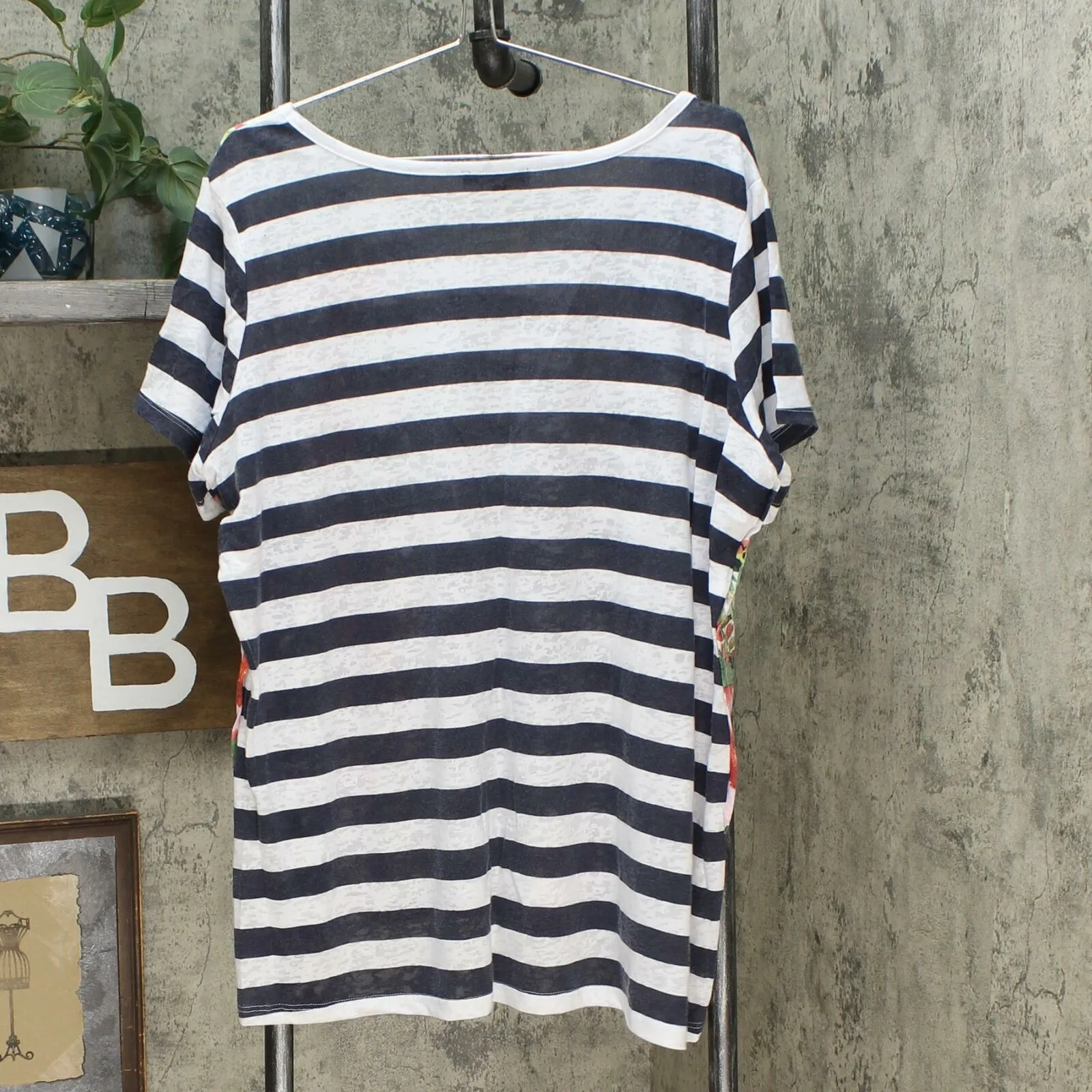DG2 by Diane Gilman Women's Plus Burnout Embellished Top Navy Stripe 1X