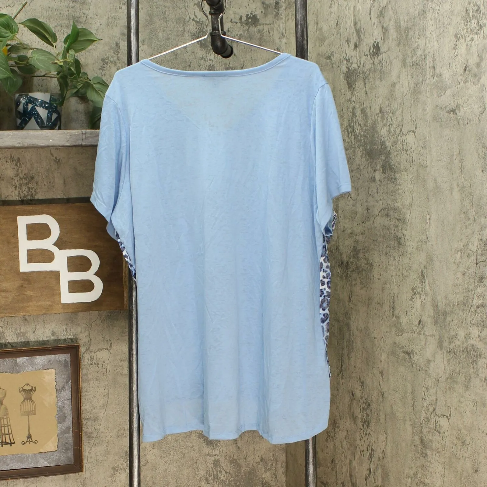 DG2 by Diane Gilman Women's Plus Burnout Printed And Embellished Top Chambray 2X