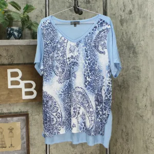 DG2 by Diane Gilman Women's Plus Burnout Printed And Embellished Top Chambray 2X