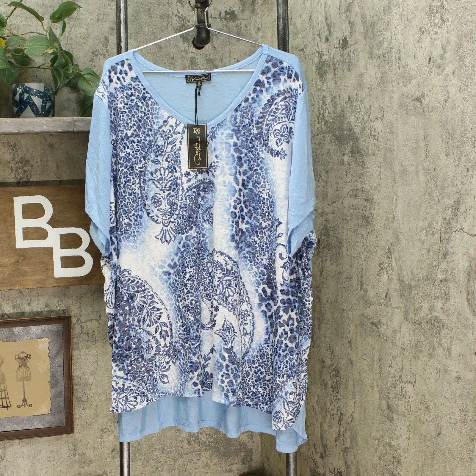DG2 by Diane Gilman Women's Plus Size Burnout Printed And Embellished Top
