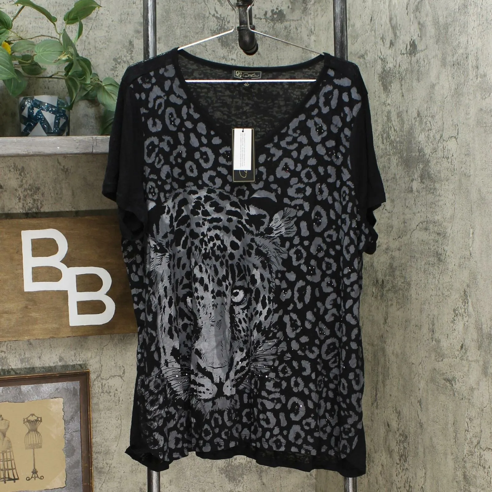 DG2 by Diane Gilman Women's Plus Size Burnout Printed And Embellished Top