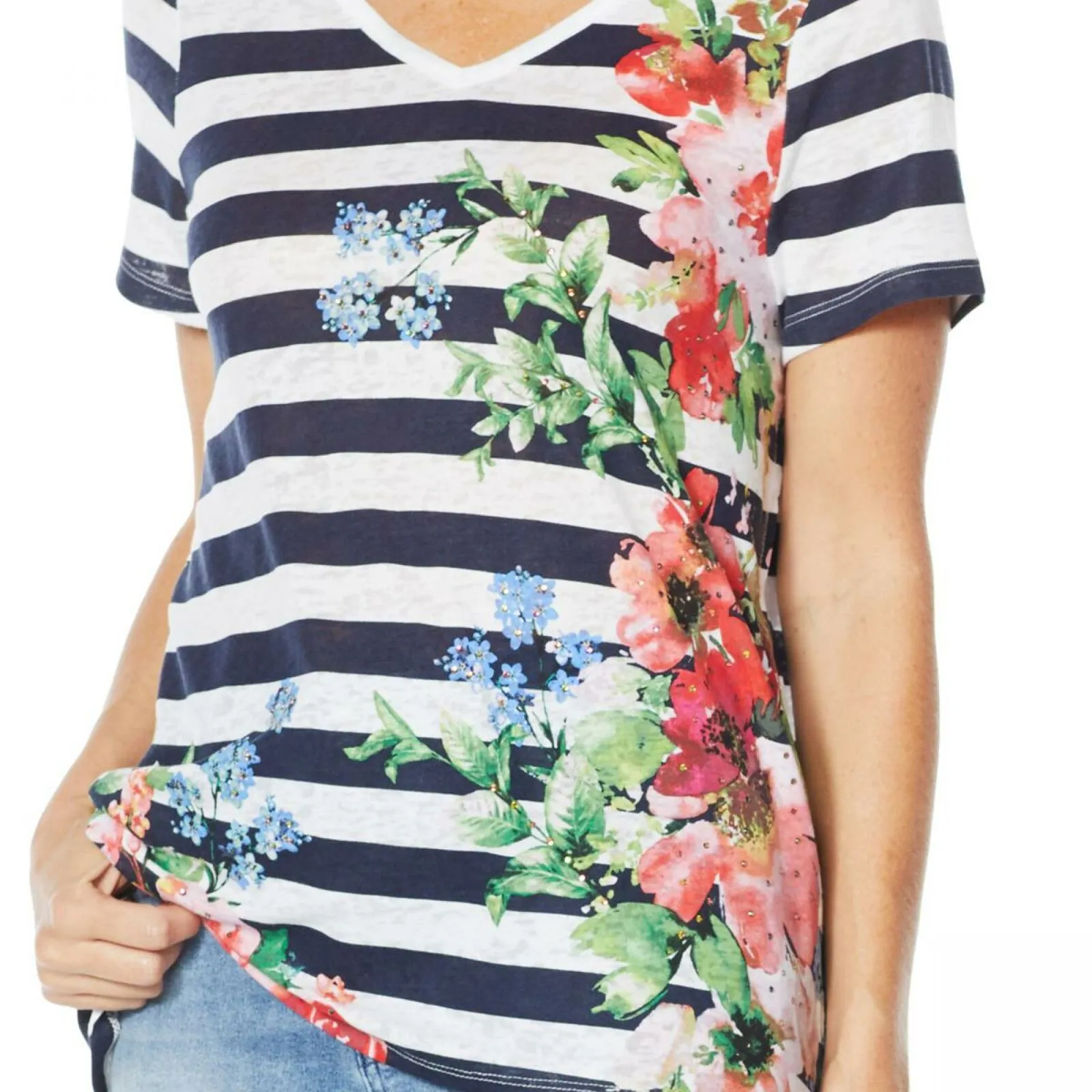 DG2 by Diane Gilman Women's Plus Size Burnout Printed And Embellished Top