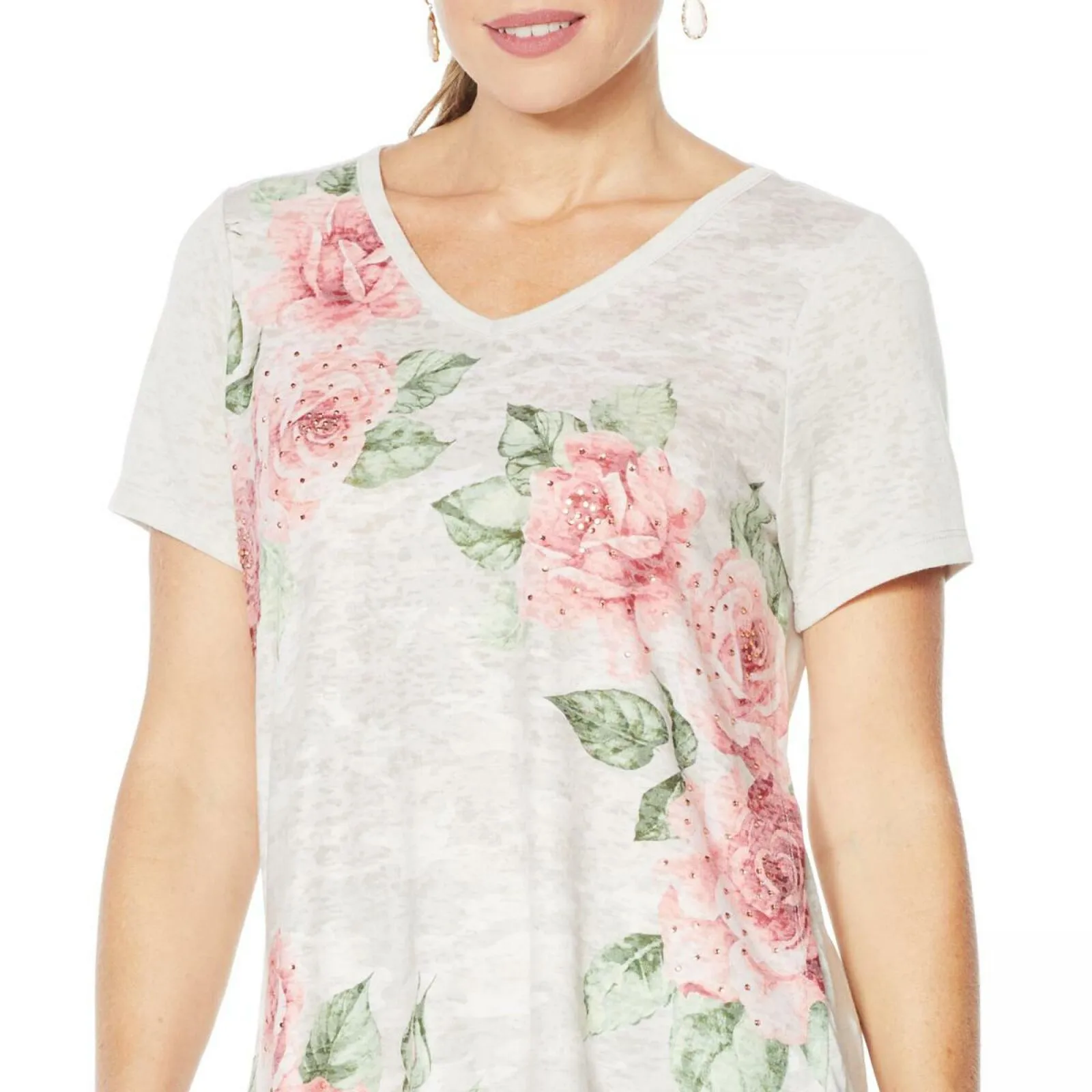 DG2 by Diane Gilman Women's Plus Size Burnout Printed And Embellished Top