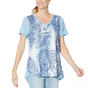 DG2 by Diane Gilman Women's Plus Size Burnout Printed And Embellished Top