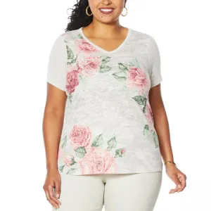 DG2 by Diane Gilman Women's Plus Size Burnout Printed And Embellished Top