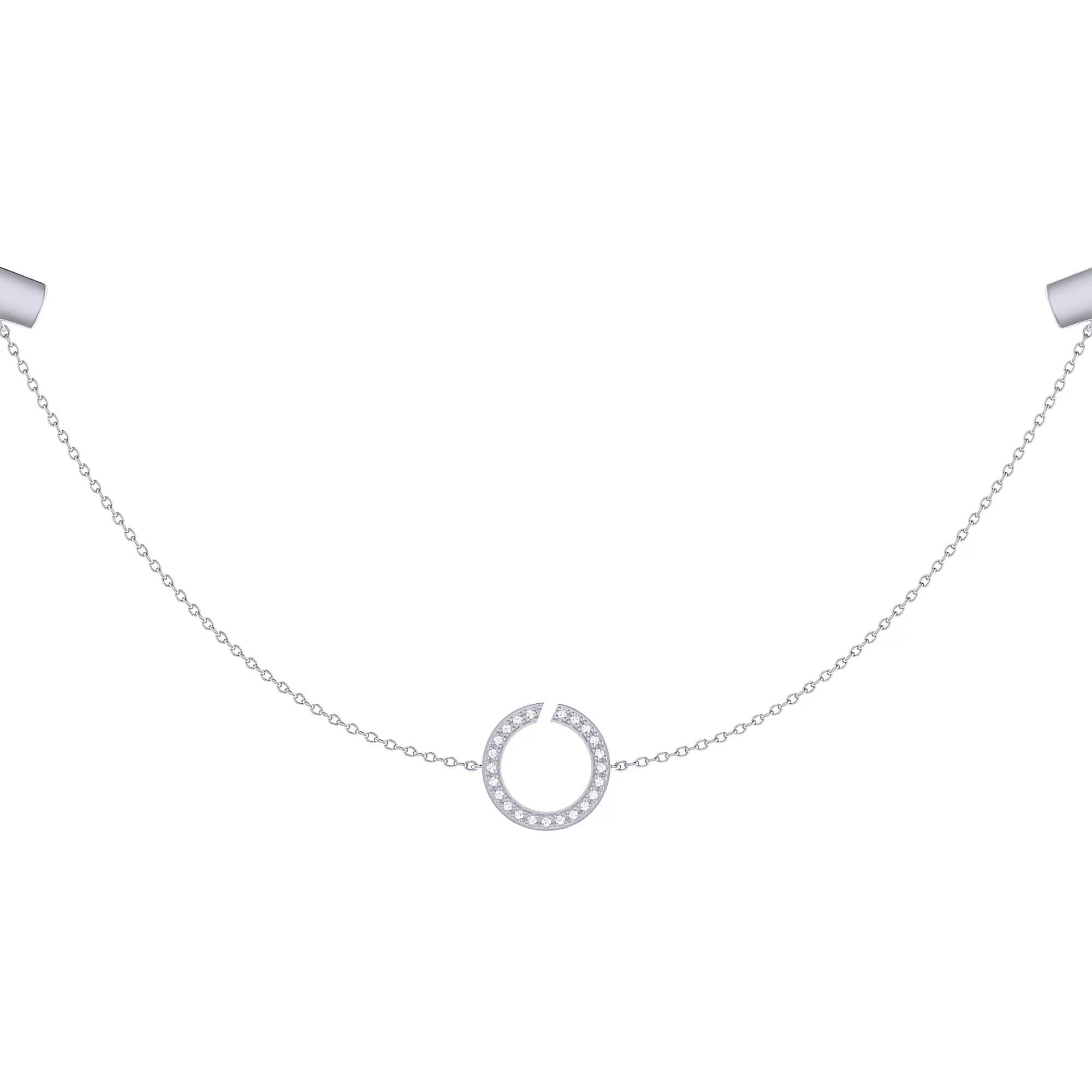 Diamond Circle Pendant Sterling Silver Necklace