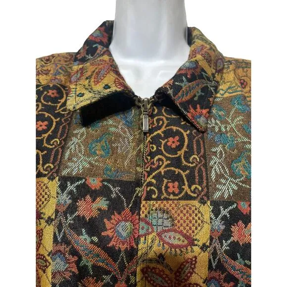 Diamonds and pearls Brown Zip Up Patchwork tapestry Jacket Womens Size XL