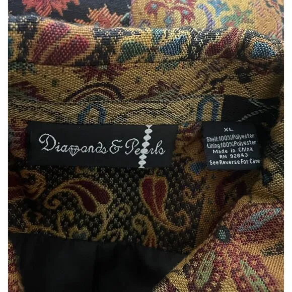 Diamonds and pearls Brown Zip Up Patchwork tapestry Jacket Womens Size XL