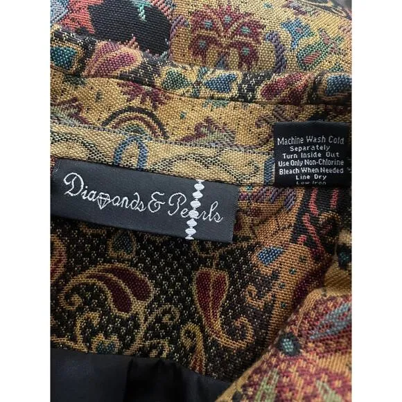 Diamonds and pearls Brown Zip Up Patchwork tapestry Jacket Womens Size XL
