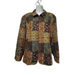 Diamonds and pearls Brown Zip Up Patchwork tapestry Jacket Womens Size XL