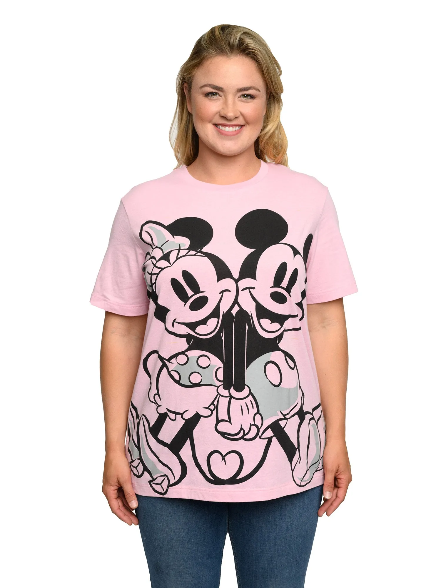 Disney Plus Size Women's Mickey & Minnie Mouse T-Shirt Pink Back To Back