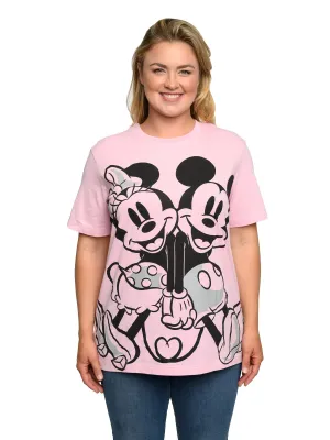 Disney Plus Size Women's Mickey & Minnie Mouse T-Shirt Pink Back To Back