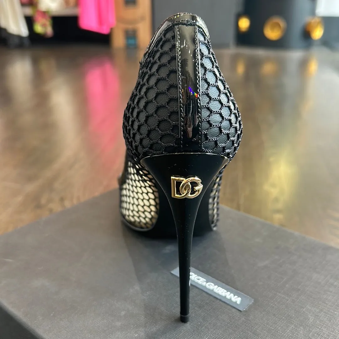 Dolce & Gabbana Black Mesh and Leather Pointed Toe Heel