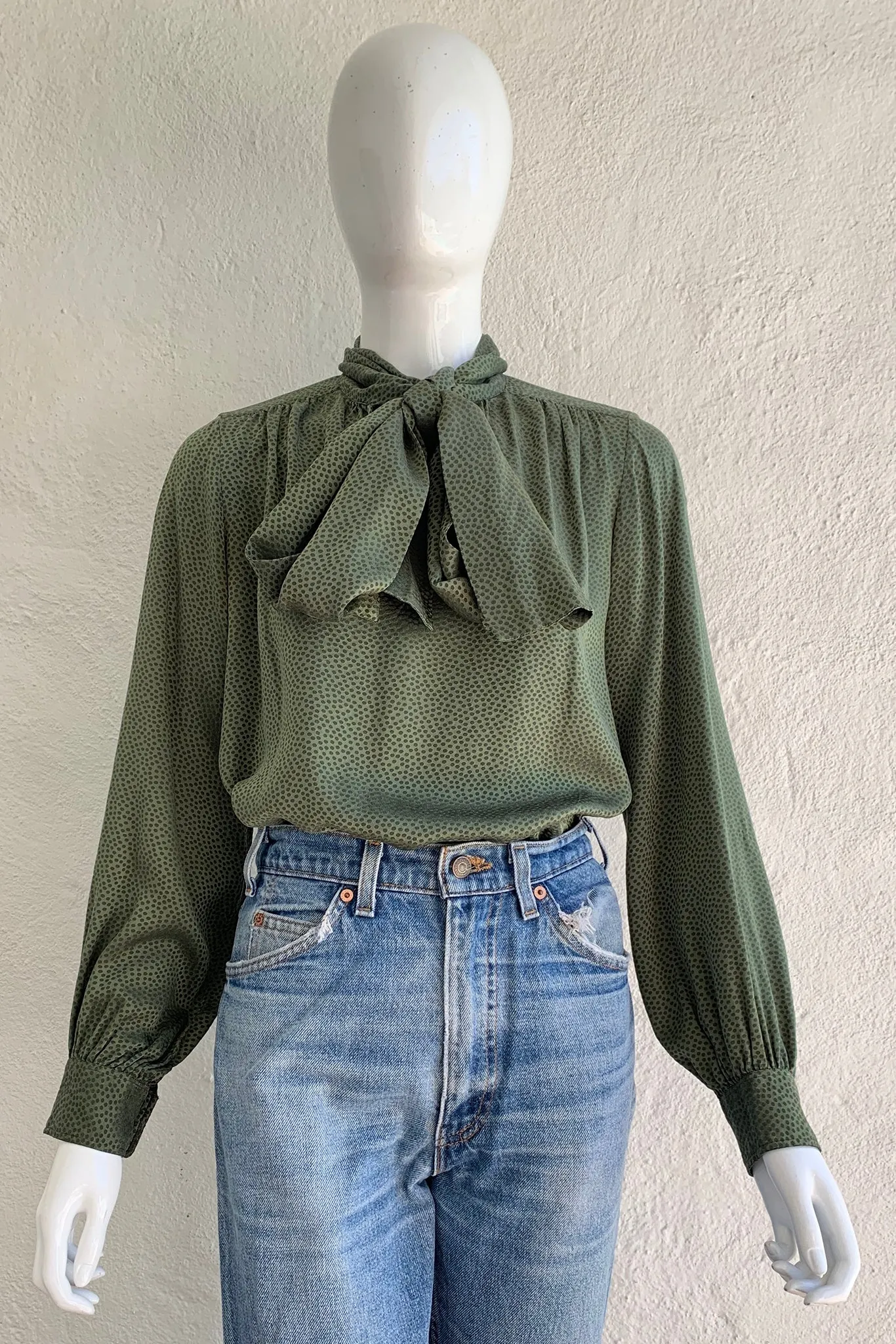 Dotted Silk Bow Blouse