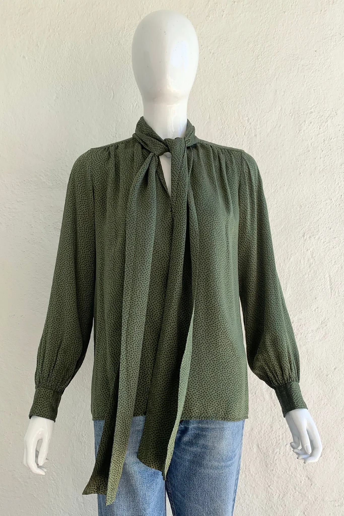 Dotted Silk Bow Blouse