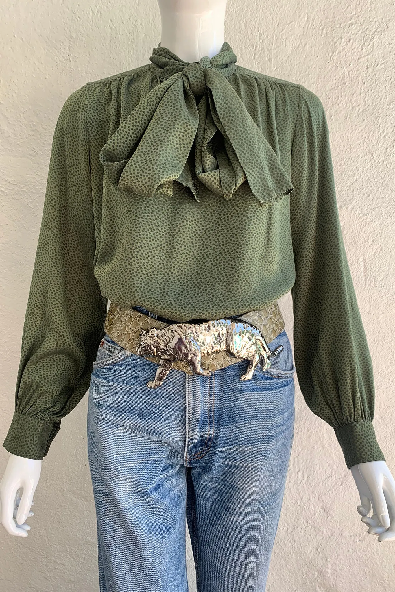 Dotted Silk Bow Blouse