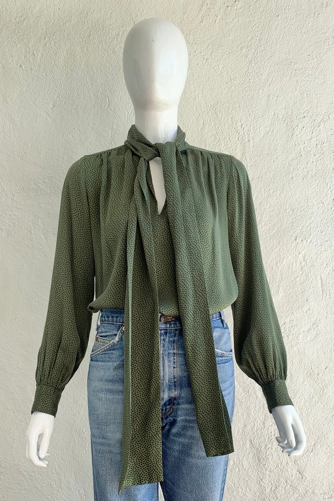 Dotted Silk Bow Blouse