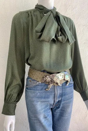 Dotted Silk Bow Blouse