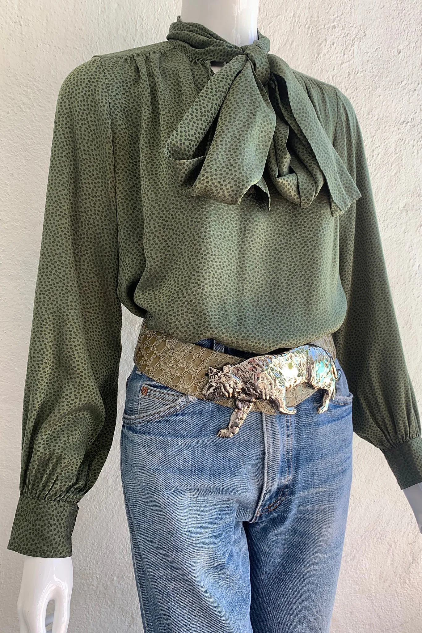Dotted Silk Bow Blouse