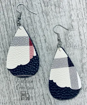 Double Layer Black-Black and White Plaid Earrings