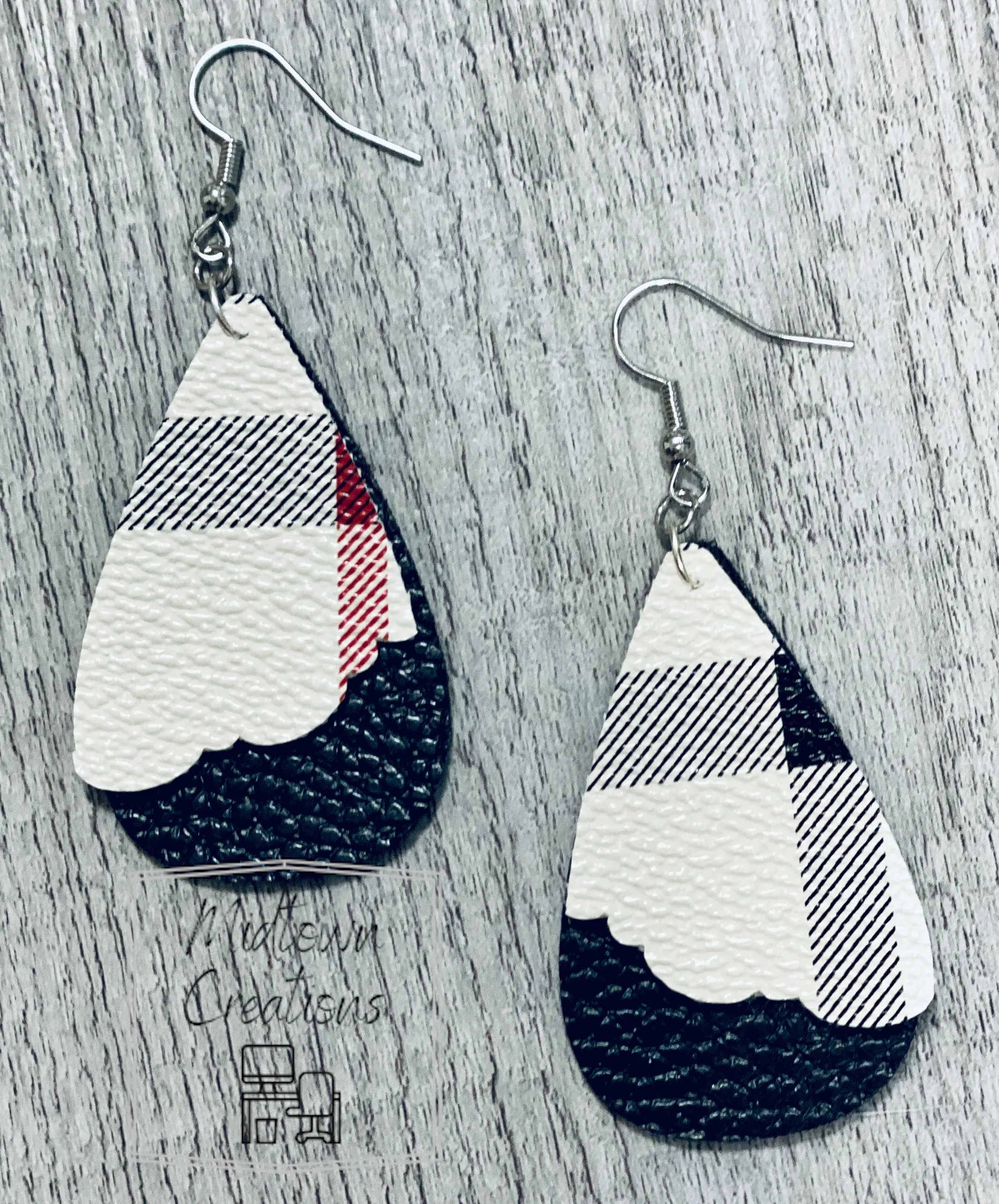 Double Layer Black-Black and White Plaid Earrings