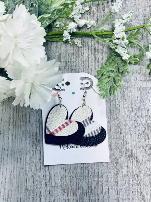 Double Layer Hearts Black & White- Plaid-Heart Leather Earrings