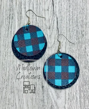 Double Layer Round Buffalo Plaid-Black Earrings