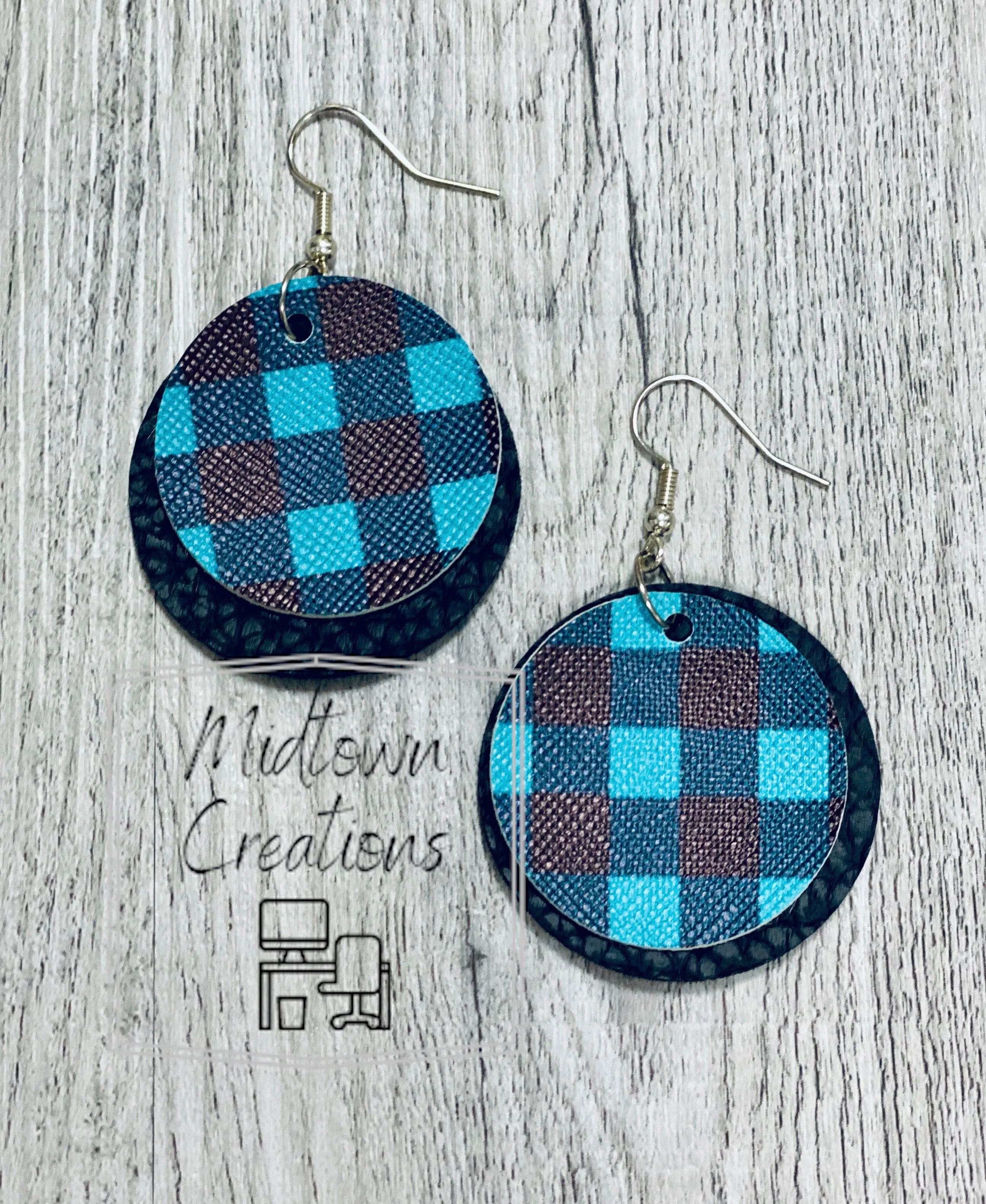 Double Layer Round Buffalo Plaid-Black Earrings