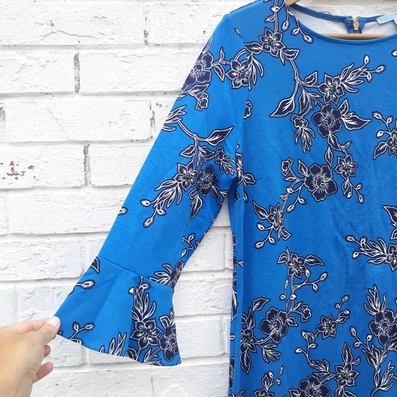 Draper James Geranium Bell Sleeve Dress Blue