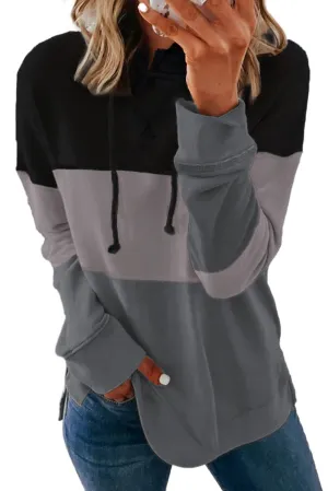 Drawstring Color Block Stripe Casual Hoodie