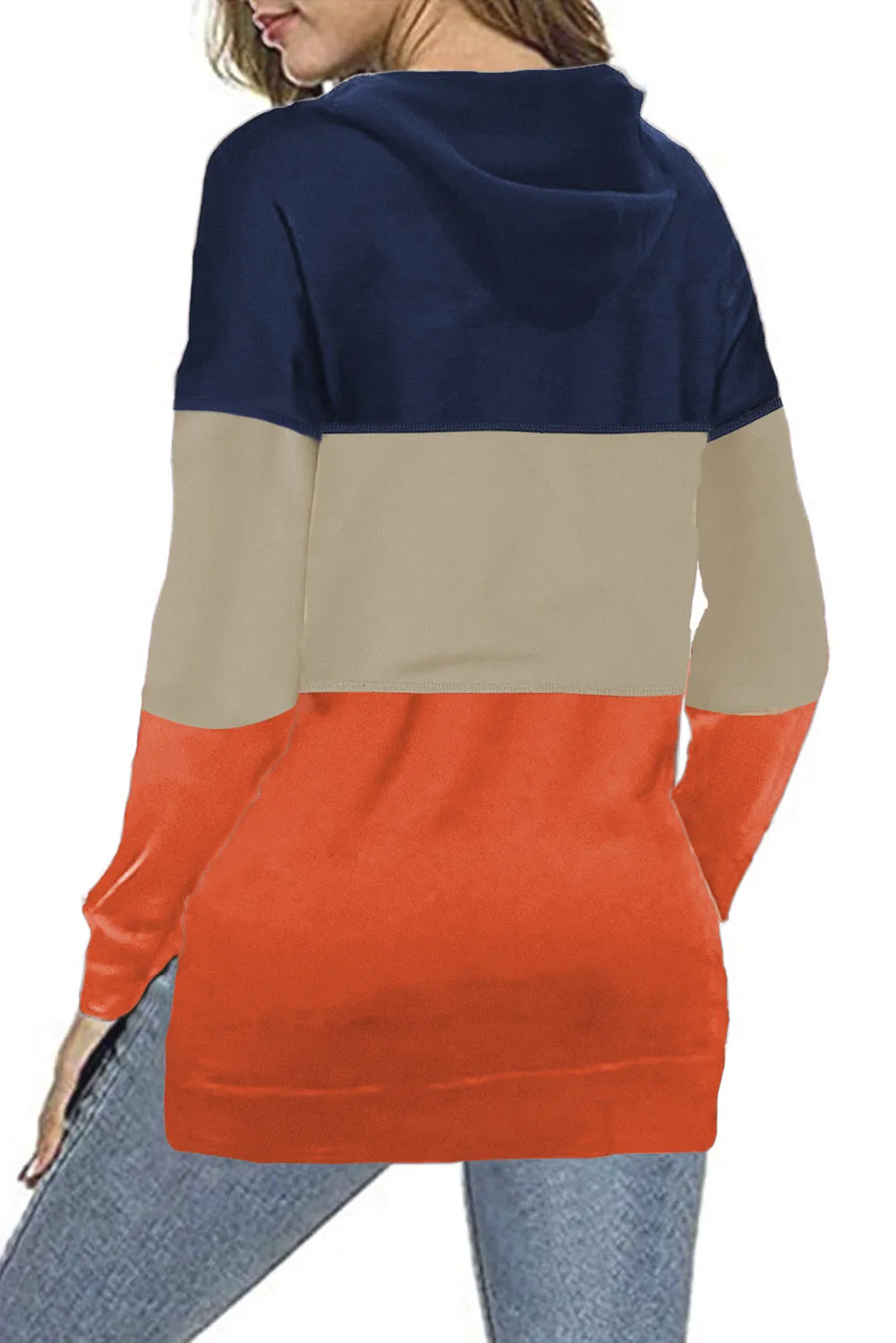 Drawstring Color Block Stripe Casual Hoodie