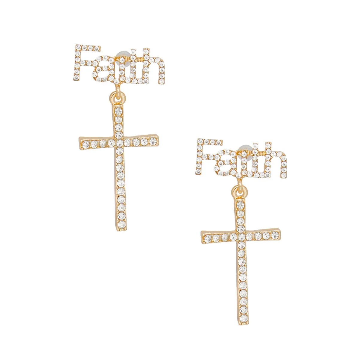 Drop Gold Faith and Cross Earrings