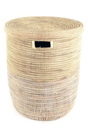 DUO-WHITE FLAT-LIDDED BASKET (SENEGAL)
