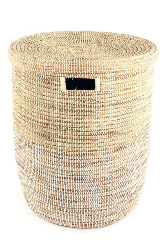DUO-WHITE FLAT-LIDDED BASKET (SENEGAL)