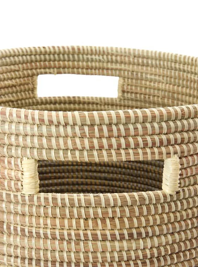 DUO-WHITE FLAT-LIDDED BASKET (SENEGAL)