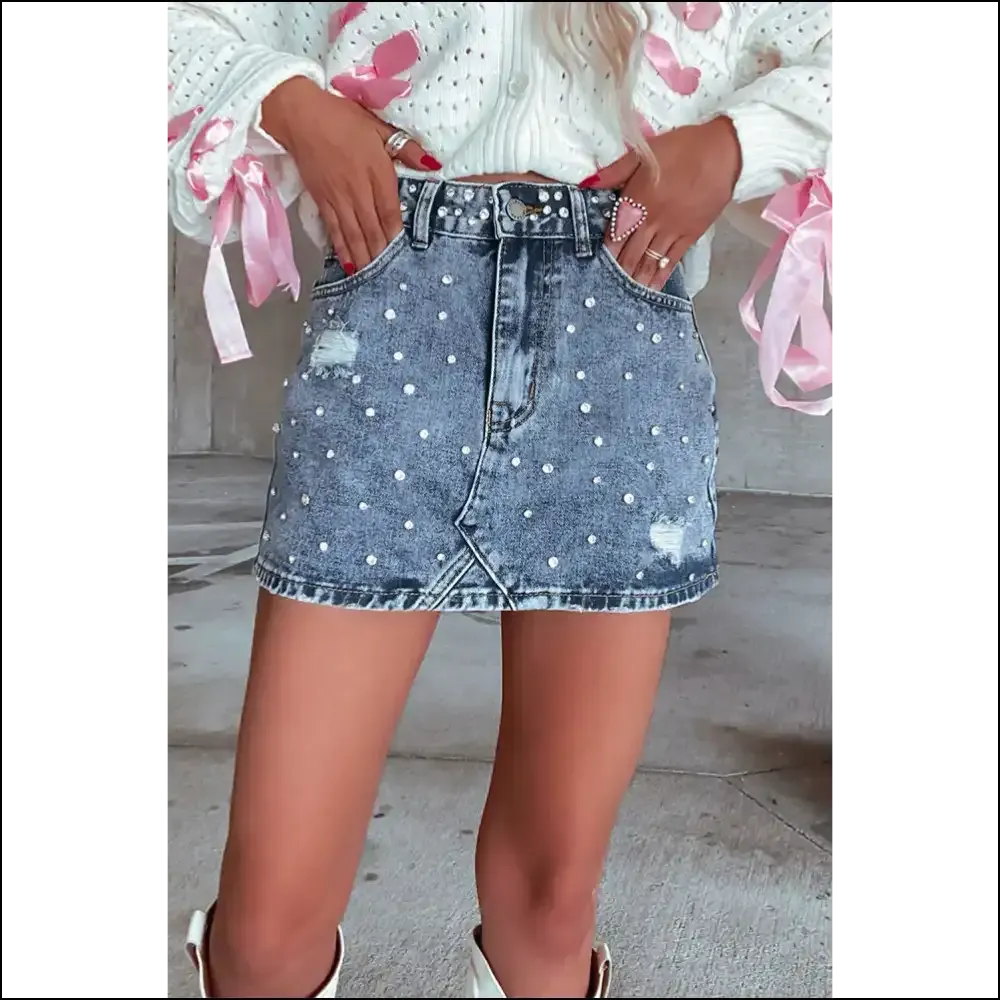 Dusk Blue Rhinestone Mini Skirt: Denim Disasterpiece 💙 Needful Things