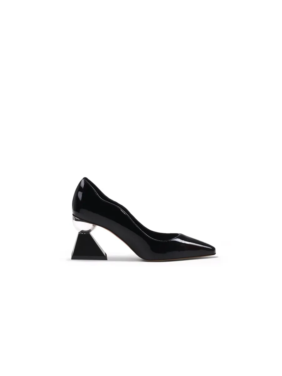 Eamon Black Scalloped-Edge Leather Pump