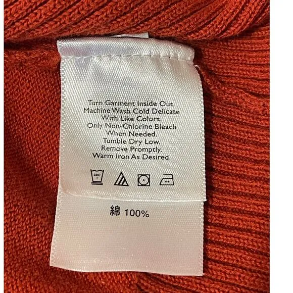 Eddie Bauer Womens Orange Cotton Hooded V-Neck Sweater‎ - Size Medium Cozy Chic