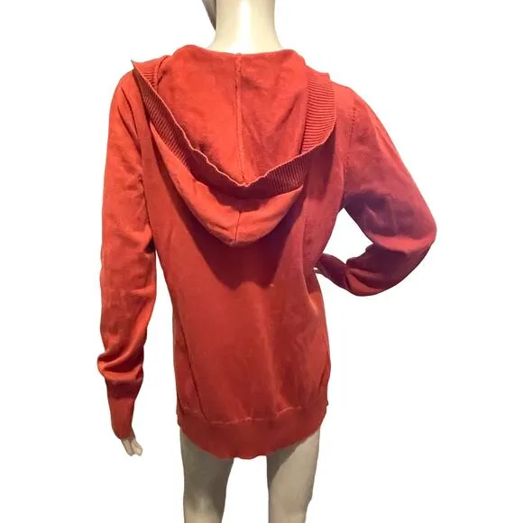 Eddie Bauer Womens Orange Cotton Hooded V-Neck Sweater‎ - Size Medium Cozy Chic