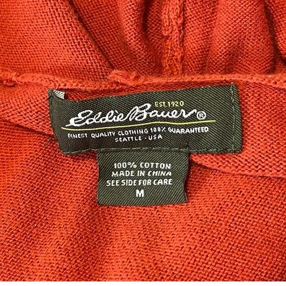 Eddie Bauer Womens Orange Cotton Hooded V-Neck Sweater‎ - Size Medium Cozy Chic