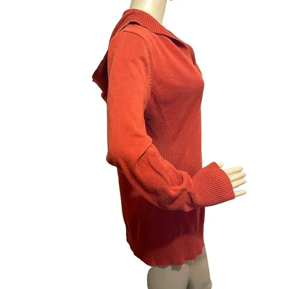 Eddie Bauer Womens Orange Cotton Hooded V-Neck Sweater‎ - Size Medium Cozy Chic