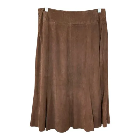 Eileen Fisher Brown Goat Suede Leather Skirt Size XS