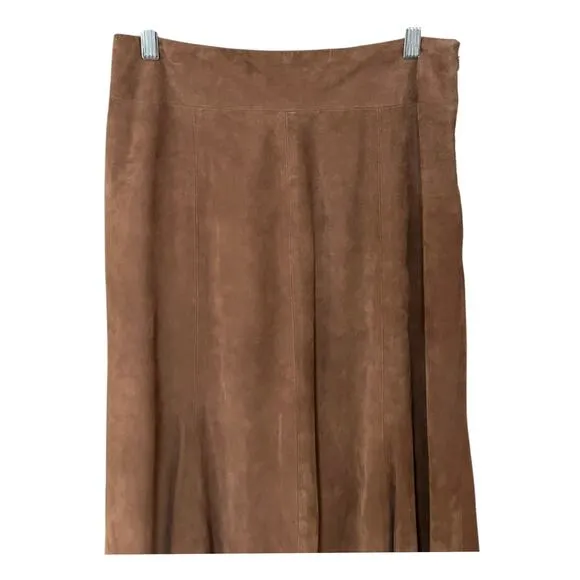 Eileen Fisher Brown Goat Suede Leather Skirt Size XS