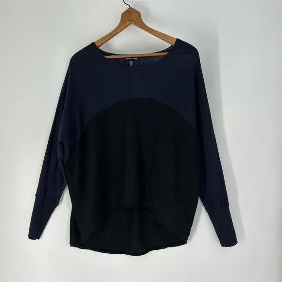 Eileen Fisher Color Block Merino Wool Sweater Size L